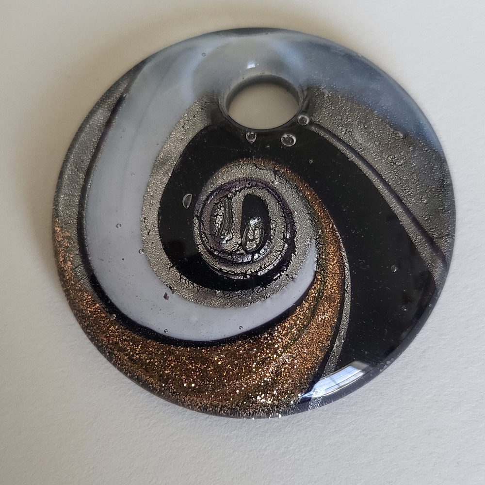 Swirled Glass Pendant in Black and Gold